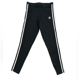 Adidas Women’s Black Leggings with 3 white stripes on each side & white logo S